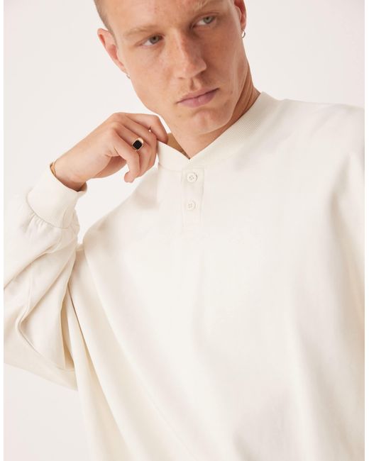 ASOS Natural Extreme Oversized Sweatshirt With Button-up Collar for men