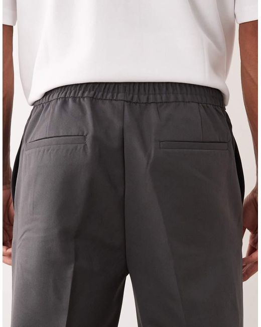 ASOS Gray Tailored Pull On Tapered Trousers for men
