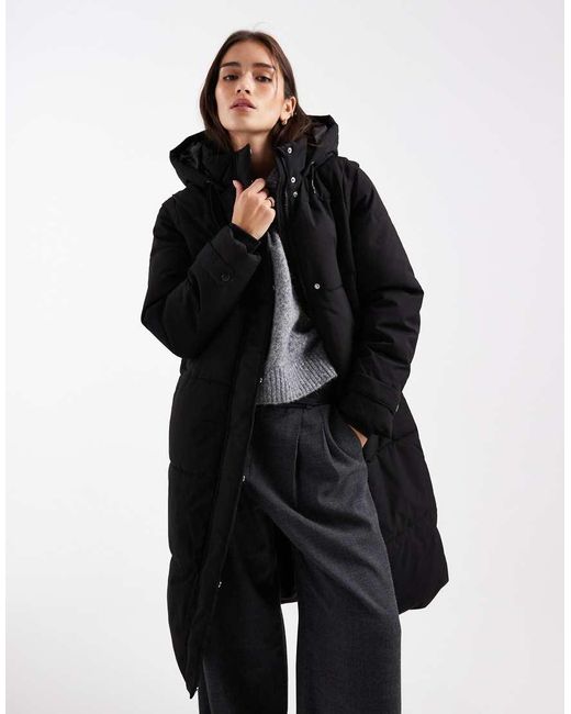 Vero Moda Black 2 In 1 Longline Puffer Coat With Removeable Sleeves In