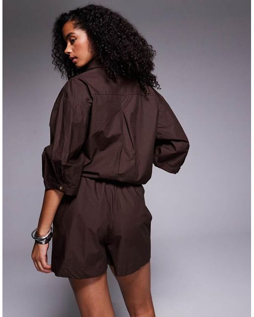 River Island Brown Button Front Poplin Shorts Co-ord