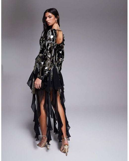 ASOS Black Embellished Chiffon Trim Mini Dress