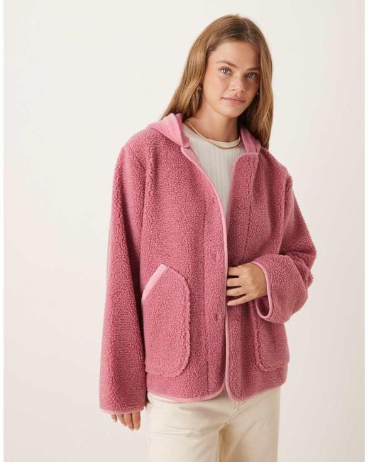 ASOS Pink Hooded Borg Fleece And Knit Mix Jacket