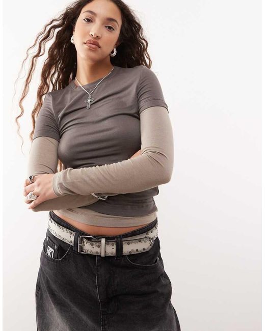 Weekday Gray Double Layer Slim Fit T-shirt