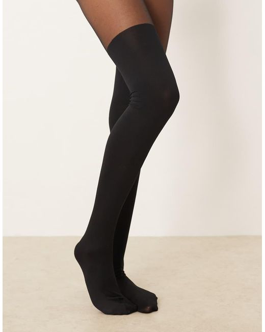 ASOS Black Mock Over The Knee Tights With Bum And Tum Support