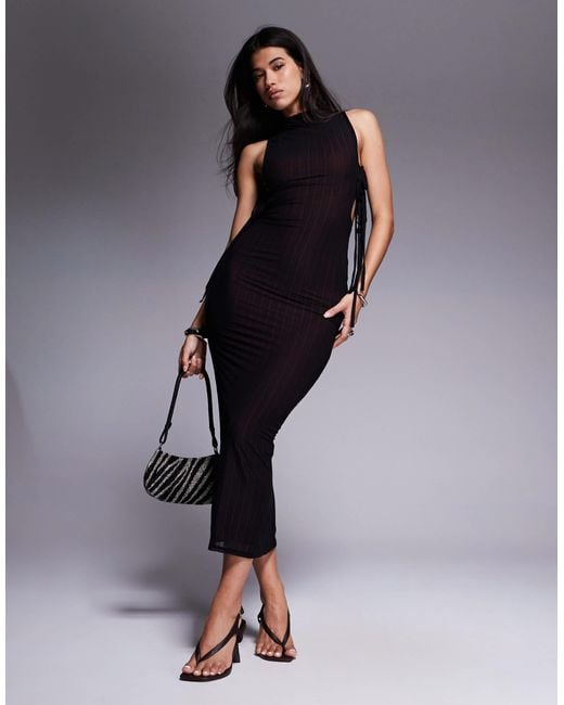 ASOS Blue Open Side Tied Maxi Dress With High Neck And Contrast Lining