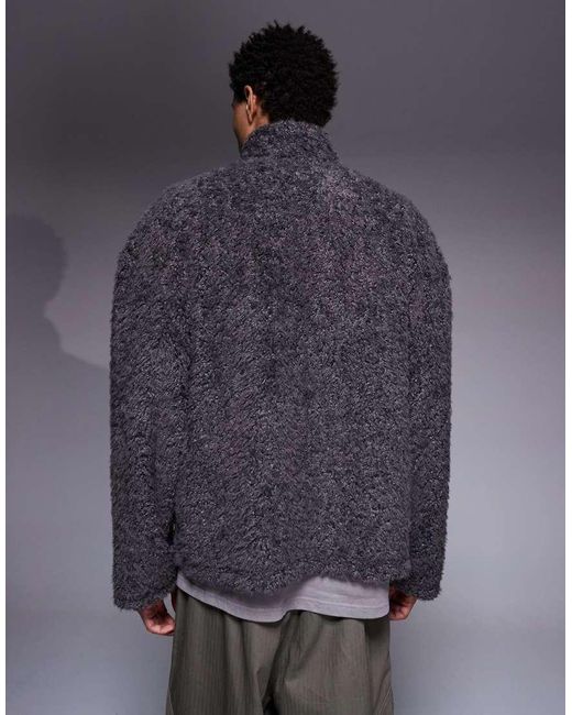 ASOS Blue Relaxed Funnel Neck Zip Through Fur Sweatshirt for men