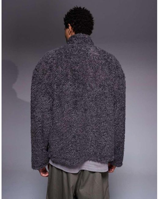 Sudadera Extragrande Con Cuello Alzado Y Cremallera De Piel Sintética De ASOS de hombre de color Blue