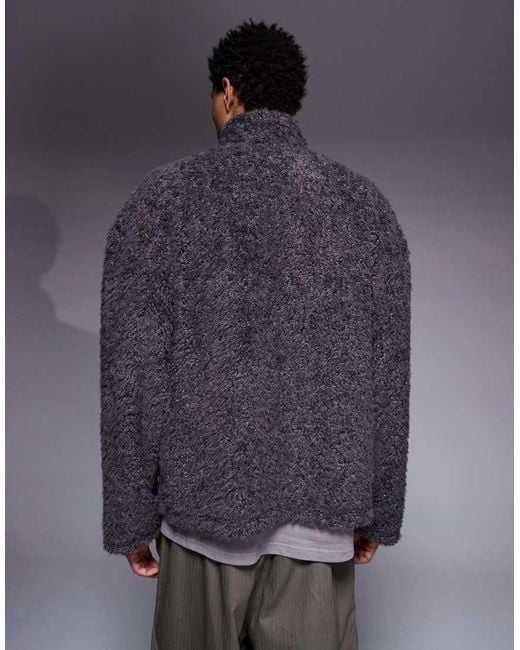 ASOS Oversized Sweatshirt Van Imitatiebont Met Opstaande Boord En Rits in het Blue voor heren