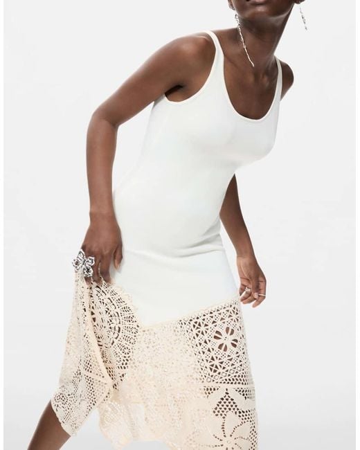 Desigual Natural Asymmetric Crochet Dress