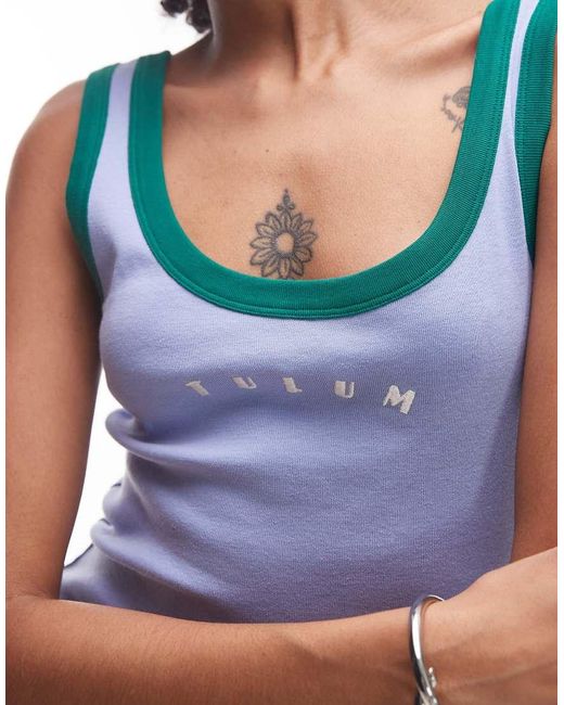 TOPSHOP Blue Embroidered Tulum Contrast Rib Vest