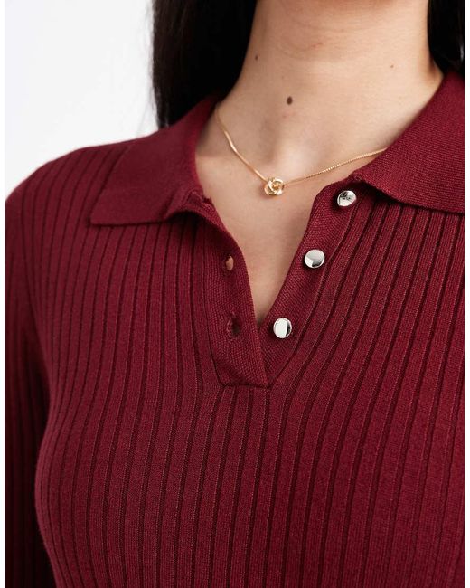 ONLY Red Ribbed Long Sleeve Polo
