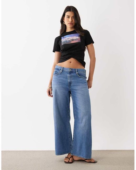 ASOS Blue Short Sleeve Asymmetric Hem T-shirt With Distressed Motel Graphic
