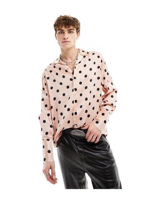 ASOS Red Relaxed Satin Polka Dot Shirt With Extended Cuffs for men