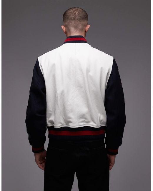 Tommy Hilfiger Black Nyc Varsity Leather Racing Jacket for men