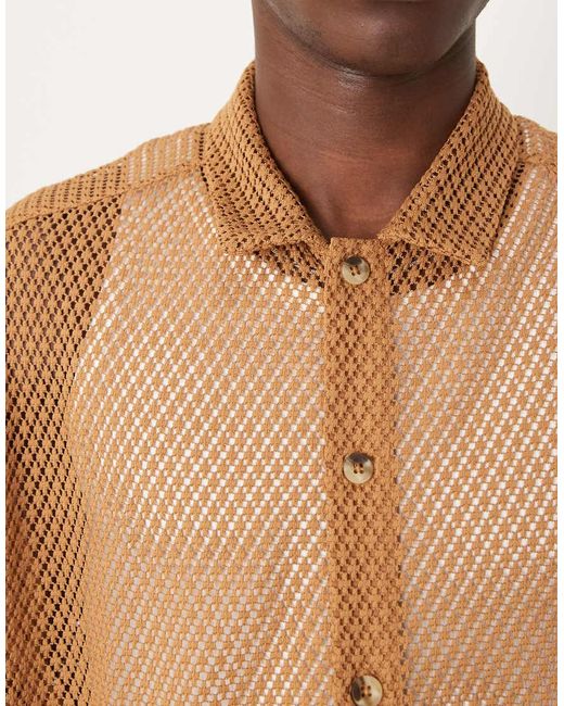ASOS Natural Boxy Oversized Mesh Shirt for men