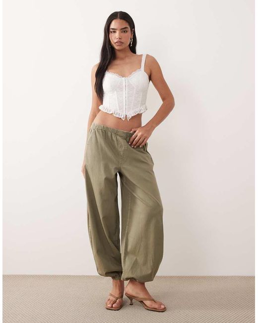 ASOS Natural Lace Corset Top With Ruffle Hem