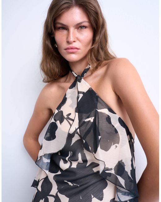 TOPSHOP White Halter Layered Chiffon Dress