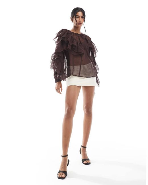 Vero Moda Brown Ruffle Boho Blouse