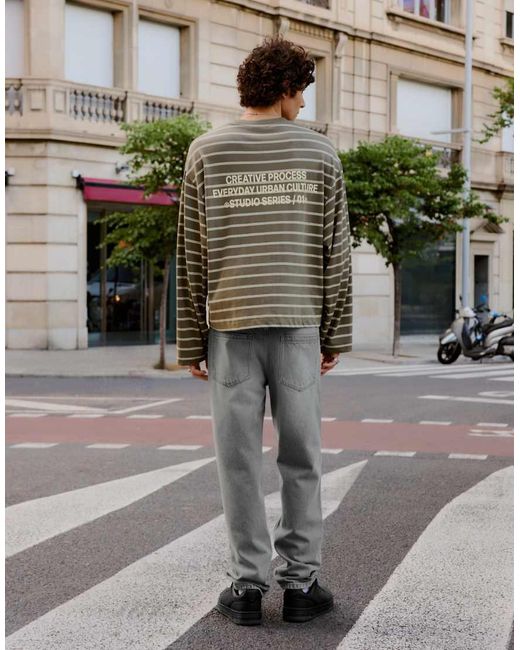Bershka Gray Tall Straight-Leg Jeans for men