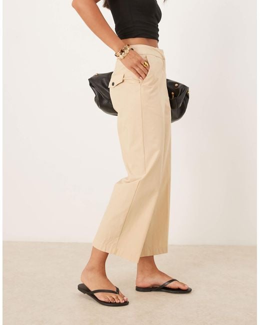 Mango Natural Wide Fit Trousers With Pleat