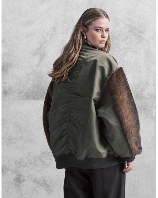 ASOS Gray Decon Faux Fur Sleeve Bomber Jacket