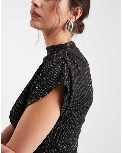 Vero Moda Black Glitter Sleeveless Slash Neck Top Co-ord
