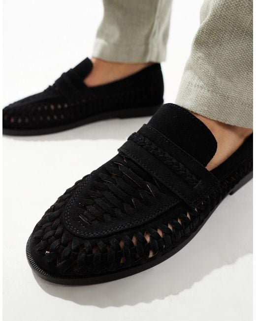 River Island Black Woven Loafers for men