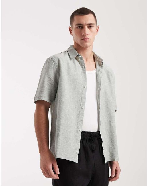 Hollister White Short Sleeve Linen Blend Shirt for men