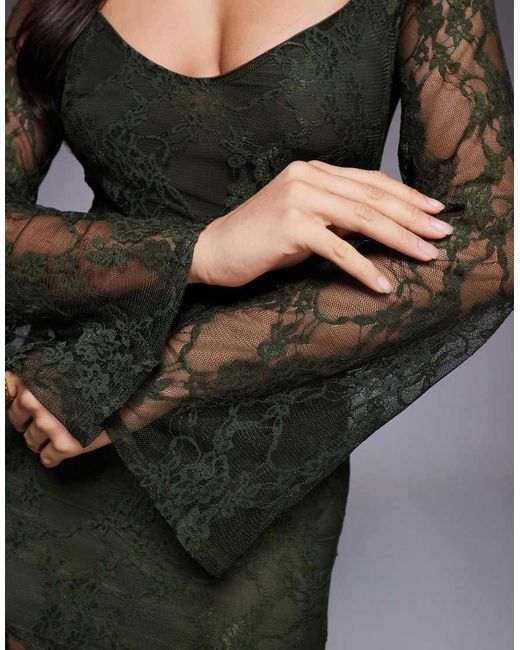 ASOS Gray Lace Long Sleeve Dropped Waist Maxi Dress