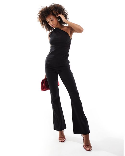 In The Style Black Bengaline Side Split Flared Leg Trousers Co-ord