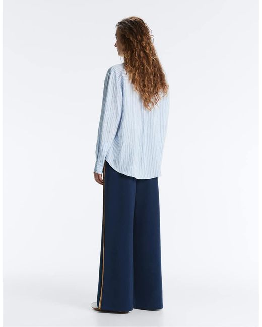 Oysho Blue Twill Straight Trousers With Side Tape