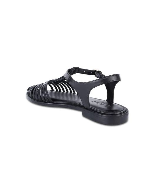 OFF THE HOOK Blue Sylvia Leather Woven T-Strap Sandals With Buckle Closure