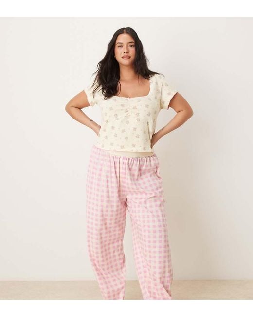 Pantalones De Pijama A Cuadros Rosas Con Cinturilla A La Vista Mix & Match De Asos Design Curve ASOS de color Pink