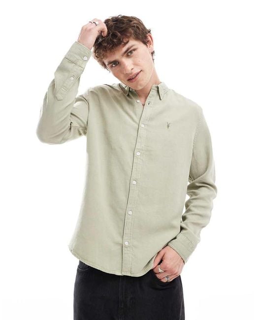 AllSaints Gray Laguna Long Sleeve Linen Shirt for men