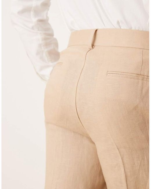 ASOS Natural Premium 100% Linen Tapered Suit Trousers for men