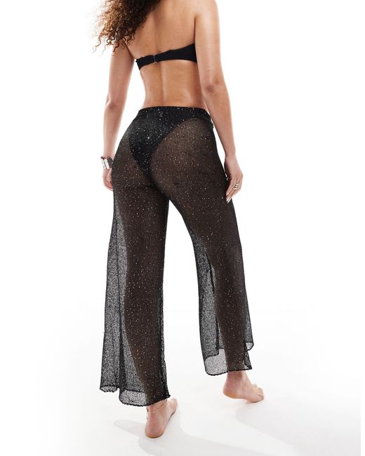 In The Style Black X Perrie Sian Sequin Crochet Wide Leg Beach Trousers Co-ord