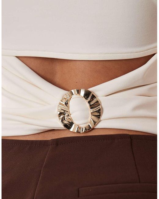 ASOS White Polyamide High Neck Cap Sleeve Hardware Back Top