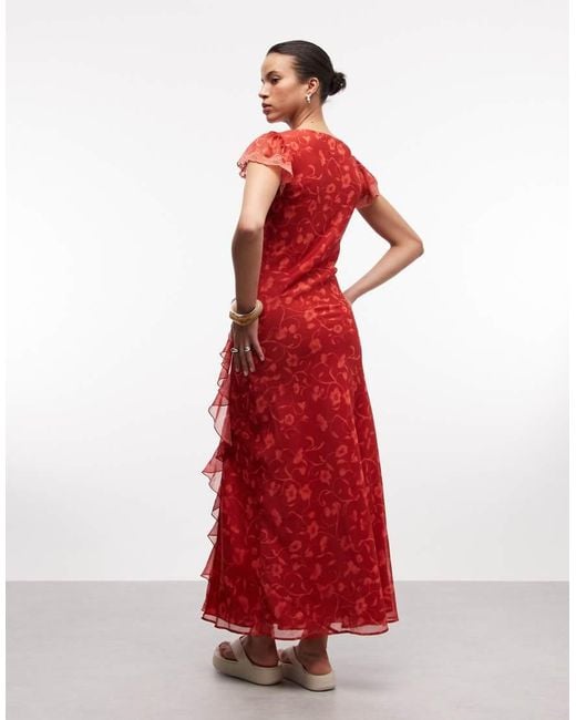 Reclaimed Vintage Red Maxi Dress With Godet Ruffles And Splits