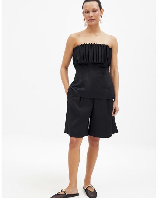 NA-KD Black Wide Leg Mid Waist Shorts