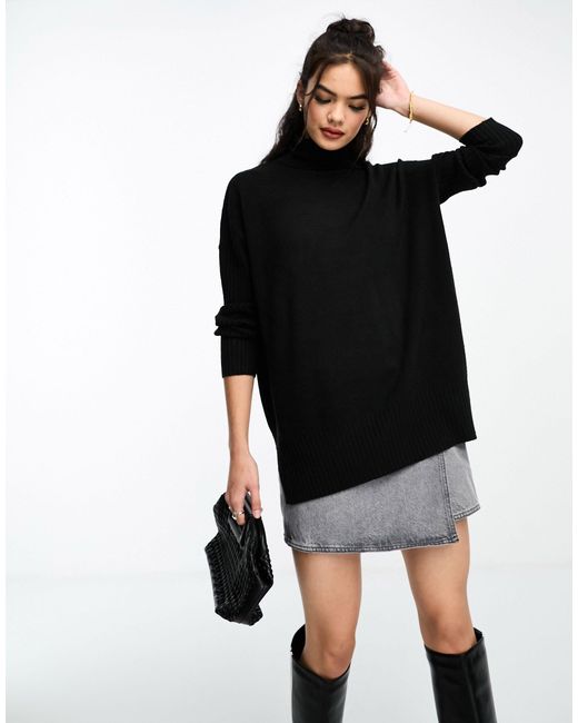 French Connection Black Oversized Roll Neck Jumper With Ribbed Arm Detail