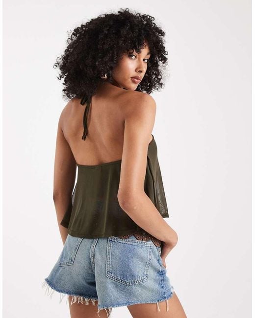Miss Selfridge Brown O Ring Ruffle Split Front Top