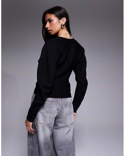 River Island Gray Structured Sleeves Knit Sweater
