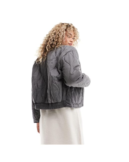 ONLY Gray Onion Quilted Jacket With Oversized Pockets
