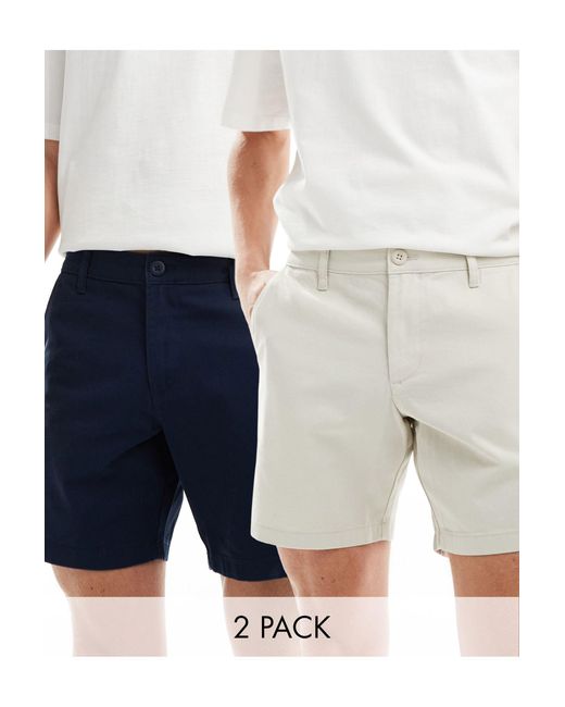 ASOS White 2 Pack Slim Stretch Chino Shorts for men