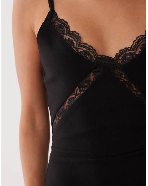 Vesper Petite Black Bengaline Cami Lace Detail Maxi Dress