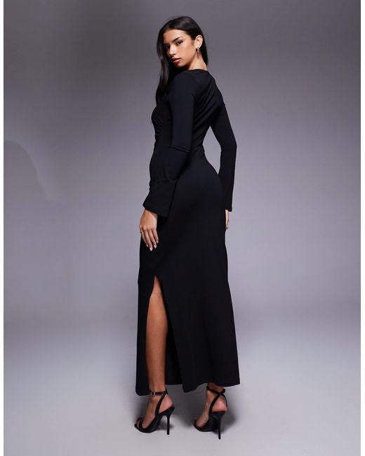 ASOS Blue Square Neck Long Sleeve Midi Dress