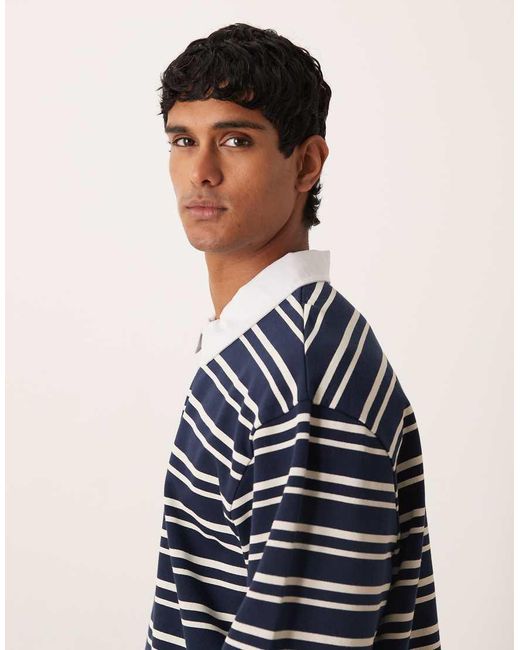 ASOS Blue Relaxed Fit Rugby Polo Sweatshirt for men