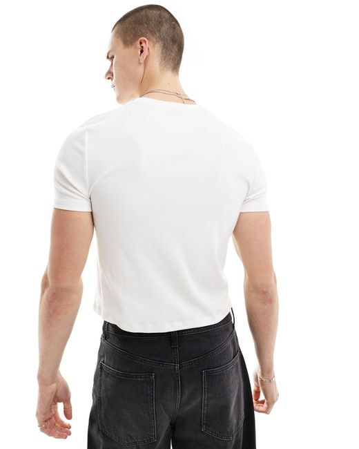 T-shirt corta attillata girocollo bianca a coste di ASOS in White da Uomo