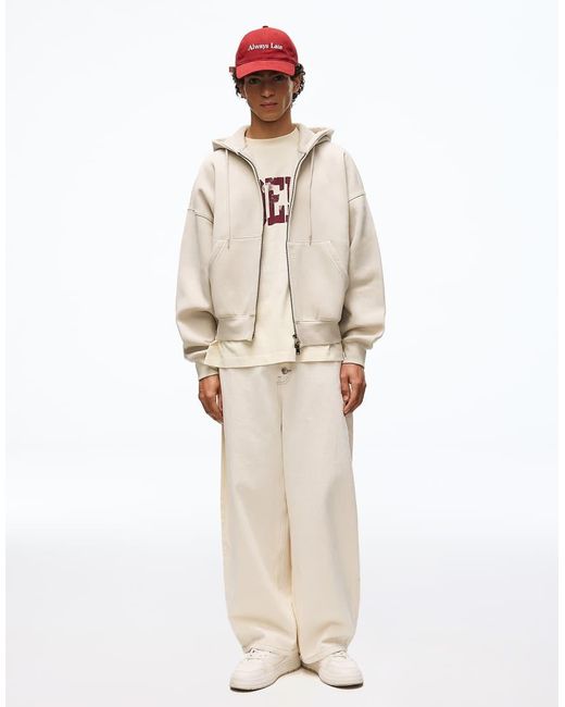 Bershka Natural Boxy Zip-up Hoodie for men