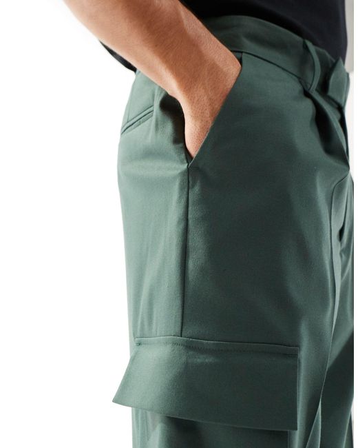 ASOS Green Smart Wide Leg Cargo Trousers for men